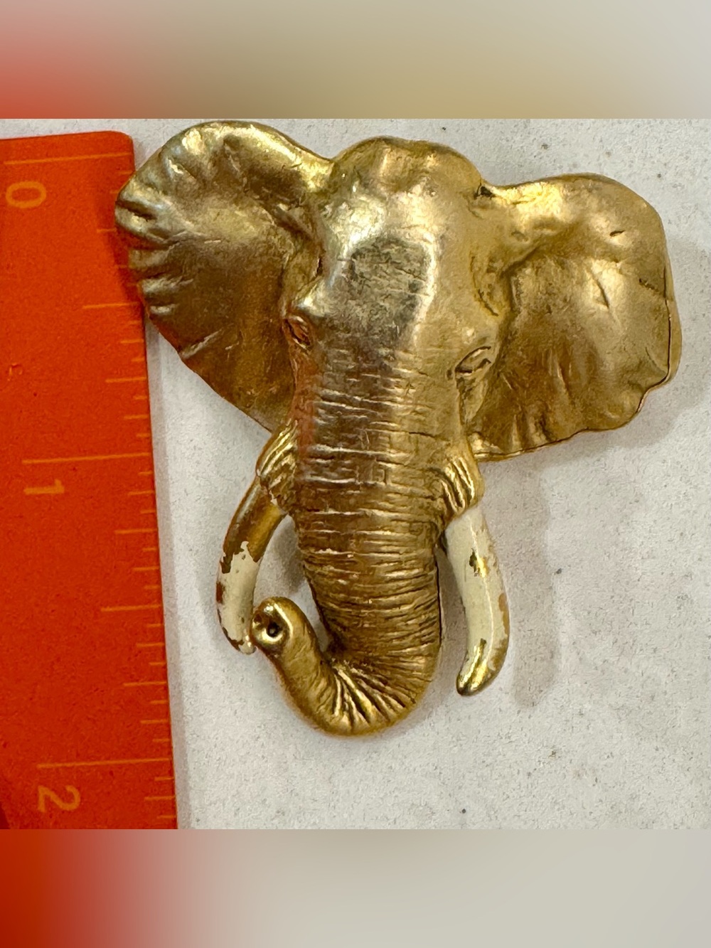🐘 Vintage AJC Gold Tone Elephant Brooch Cream Enamel 2” Lucky Statement Pin - Picture 6 of 6